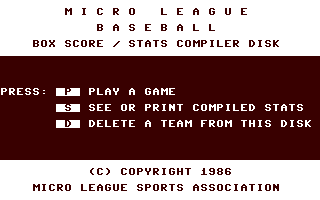 Screenshot for MicroLeague Baseball - Box Score / Stats Compiler Disk